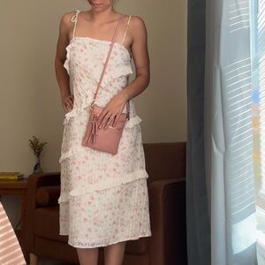 Lulus Bridal Floral White Dress with Pink Accents